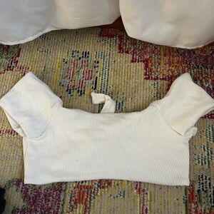 Chic White Ribbed Bikini Top